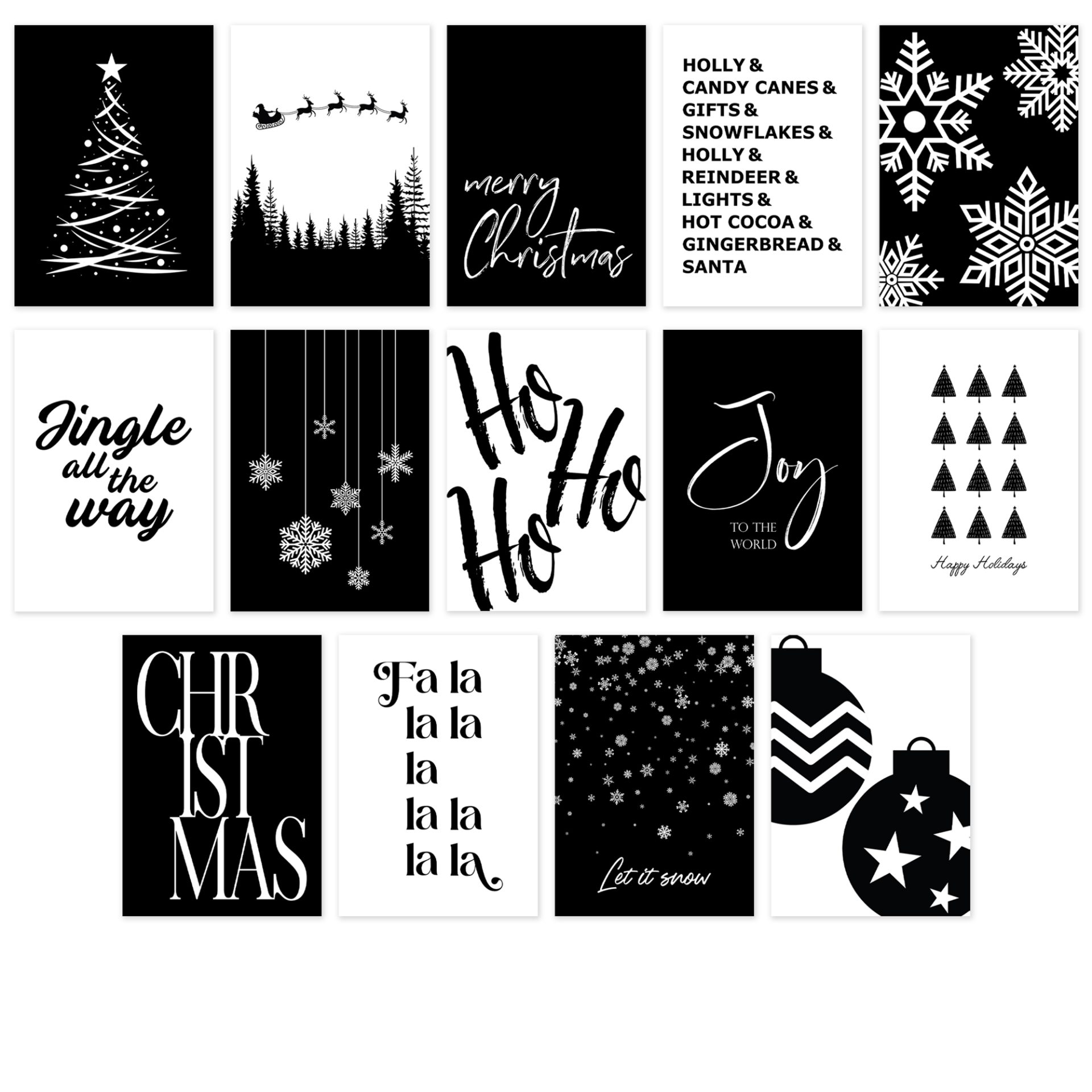 black & white christmas print bundle 15 printables - poster wall art